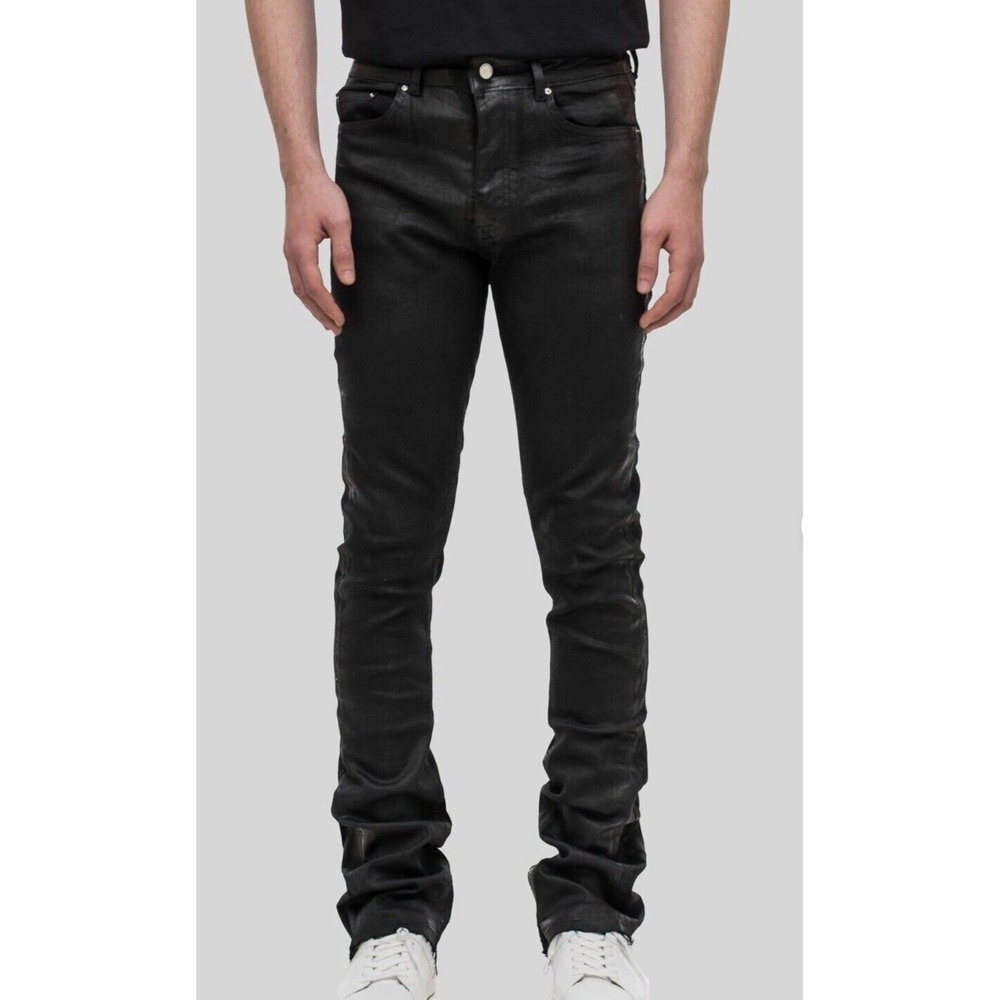 Flaneur Homme Waxed Black Denim Flared Slim Jeans 34 New With Tags‎